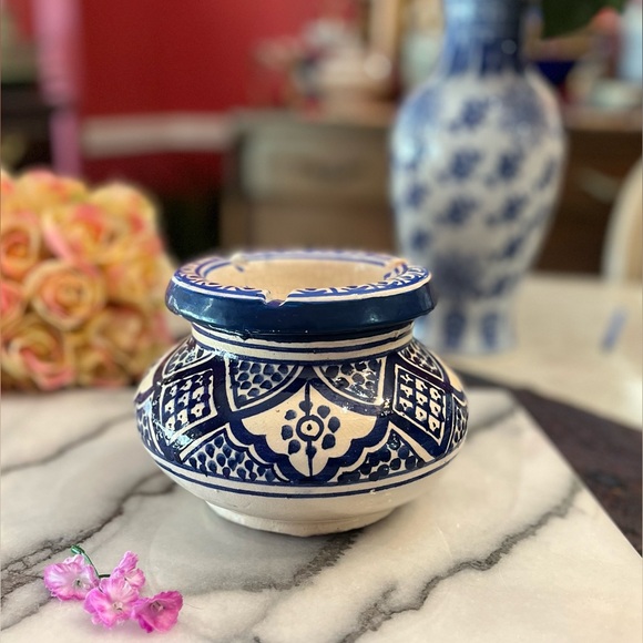 Moroccan Handmade Ceramic Ashtray Smokeless Cigar Exquisite 2-piece Design - Picture 3 of 13